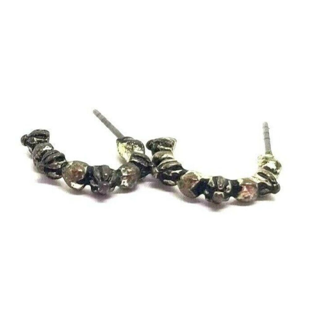 Earrings Small Silver Toned Hoops Pierced 1 Pair Detailed Beaded Small Hoops